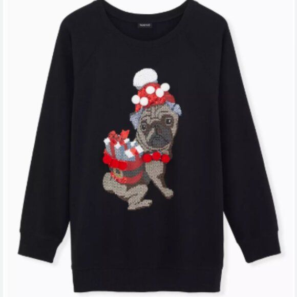 Torrid Black Fleece Sequin Pug Christmas Sequin Sweater Size 4X NWT $49 - Picture 1 of 1